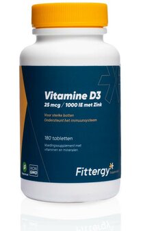 Vitamine D3 25mcg met zink Fittergy 180tb
