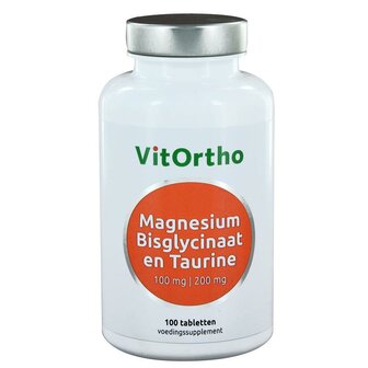 Magnesium bisglycinaat 100 mg en taurine 200 mg Vitortho 100tb