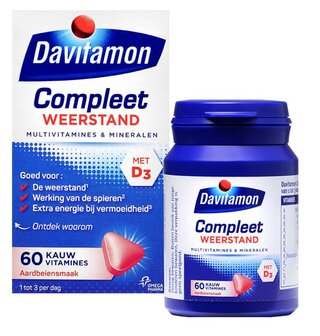 Compleet weerstand kauwvitamines aardbei Davitamon 60tb