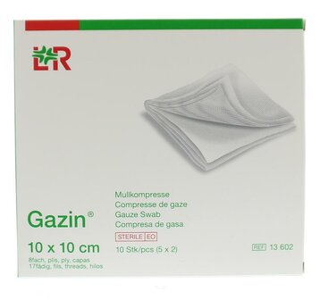 Gaaskompres 10 x 10 steriel 5 x 2 Gazin 5x2st