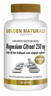 Magnesium citraat 250mg Golden Naturals 180vc